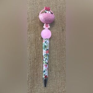 Puppy In Basket Beaded Pen Pink Floral